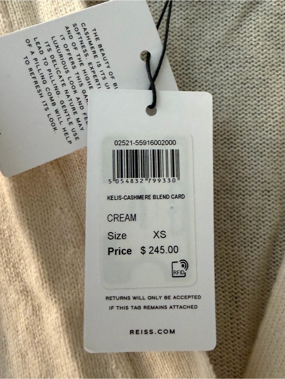 NWT Reiss Ivory Cashmere Wool Blend Kelis Cardigan Sweater XS Quiet Luxury - Picture 5 of 9